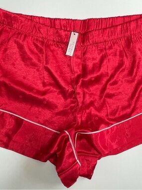 Victoria's Secret Red Satin Lounge Shorts with White Piping